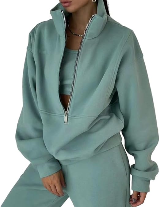 Tracksuit Womens Full Set Lounge Wear Sets 2 Piece Ladies Fleece Tracksuits Comfort Long Sleeve Activewear Zip Coat Tops Trousers Sets Fashion Casual Thermal Tracksuit Autumn Winter