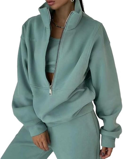 Tracksuit Womens Full Set Lounge Wear Sets 2 Piece Ladies Fleece Tracksuits Comfort Long Sleeve Activewear Zip Coat Tops Trousers Sets Fashion Casual Thermal Tracksuit Autumn Winter