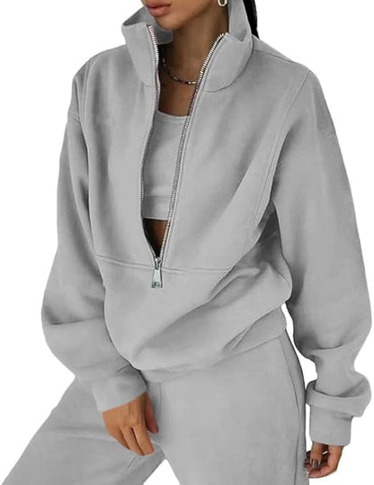 Tracksuit Womens Full Set Lounge Wear Sets 2 Piece Ladies Fleece Tracksuits Comfort Long Sleeve Activewear Zip Coat Tops Trousers Sets Fashion Casual Thermal Tracksuit Autumn Winter